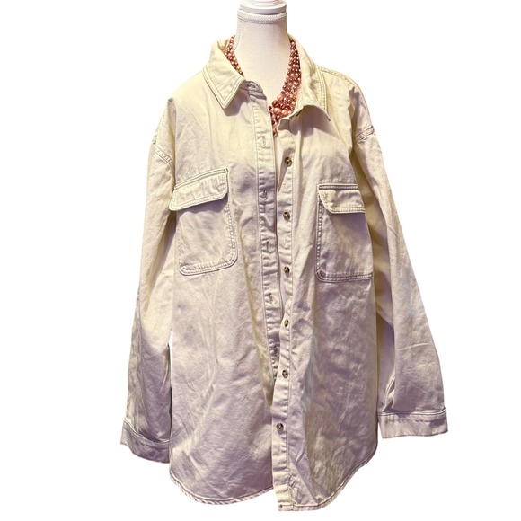 Ava & Viv Tops - Size 3X AVA & VIV Womens Shirt Jacket Cream Button Front Long Sleeve